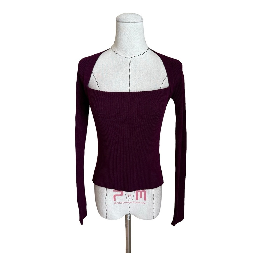The Sei Womens Square Neck Wool & Cashmere-Blend Plum Sweater Top
